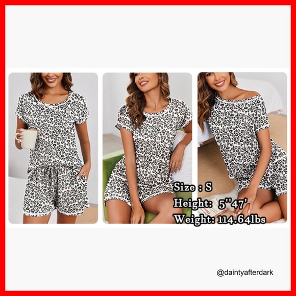 Soft Polyester Spandex Pajama Set with Pockets Short Sleeve Top Shorts - Picture 6 of 7